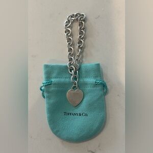 Tiffany & Co. Sterling Silver 7” Vintage Heart Tag  Charm Bracelet w/ Pouch